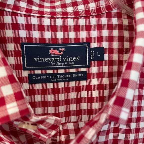 Vineyard Vines Gingham Red Gingham Classic Fit Tucker Shirt Button Down - Picture 2 of 8